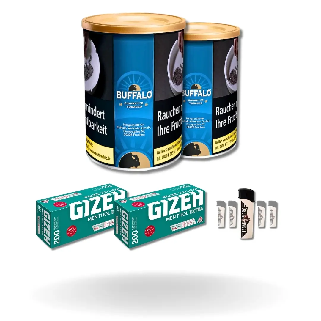 Bundle: Buffalo Blue Halfzware Drehtabak (2x140g) + Gizeh Menthol ...